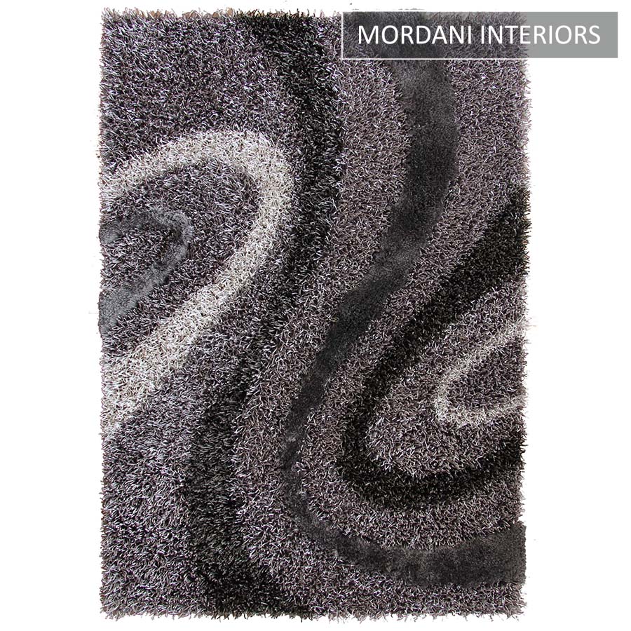  024-A-Grey Wavy Shaggy Geometric Bed Room Rug